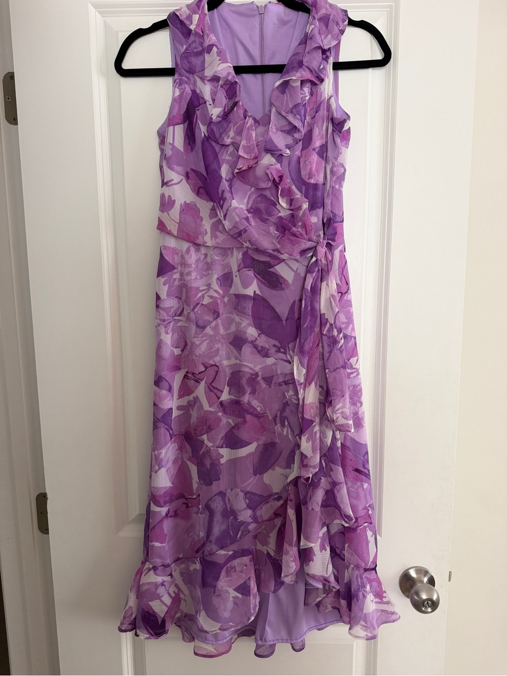 Purple Floral Ruffled Wrap Dress